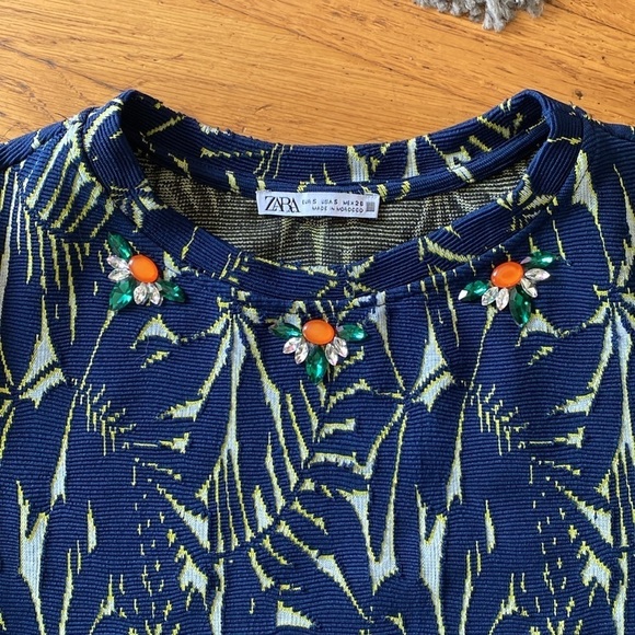 Zara Crop Top Embellished Stretch Navy Blue Size Small - Picture 6 of 12